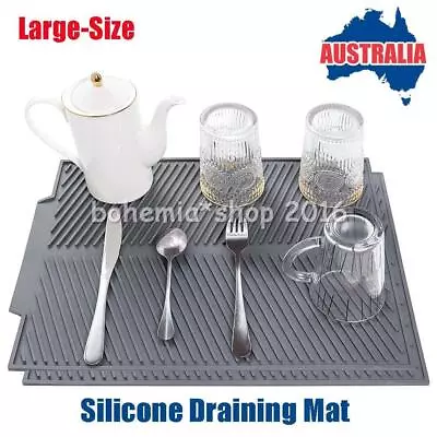 43x33cm Silicone Drip Tray Dish Mat Drainer Kitchen Sink Mug Cup Drying Rack Pad • $21.08