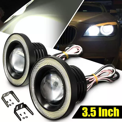 2X 3.5 Car LED COB Projector Light Fog Angel Eyes Ring DRL Daytime Driving Lamp • $18.59