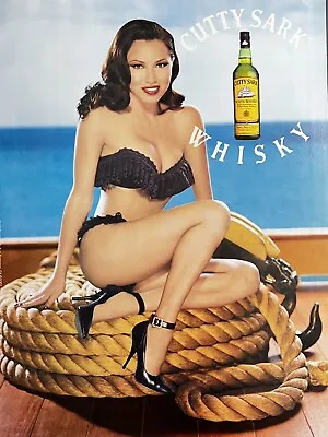 VINTAGE 2001 CUTTY SARK WHISKY PIN-UP POSTER BRUNETTE WOMAN BIKINI 21x28cm MAX08 • $23.50