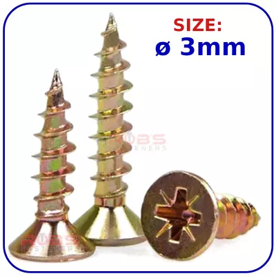 WOOD SCREWS 3 Mm COUNTERSUNK POZI CHIPBOARD MULTI PURPOSE SELF TAPPING • £0.99