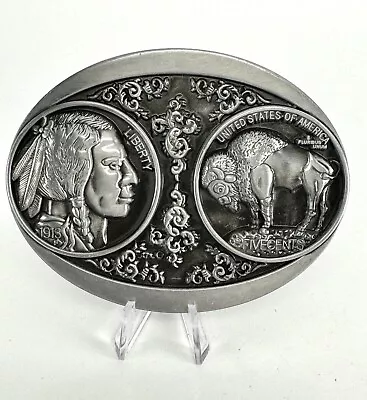 Silver Tone Five Cents Nickel Indian Head Buffalo Western Belt Buckle • $12.99