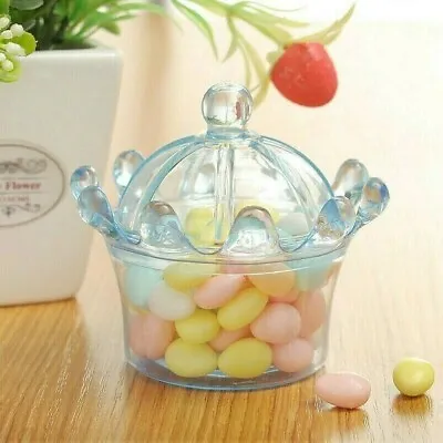 £18.64 • Buy 12 X Crown Shape Sweet Candy Jars Plastic Transparent Wedding Party Gift Box