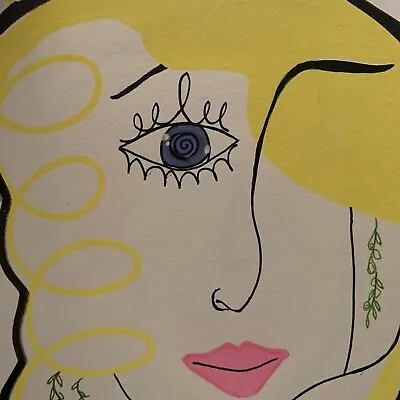 Happy Minimal Blonde With Pink Lips Painting On Paper Original One Of A Kind • $8.88