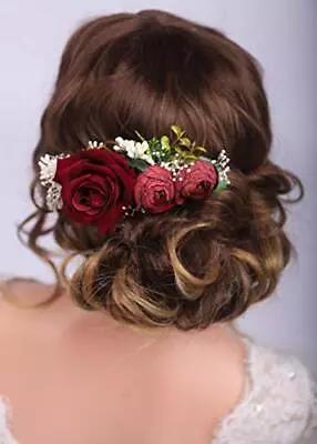 Red Rose Burgundy Hair Comb For Brides Wedding Bridal Vintage Headband Burgundy  • $19.83