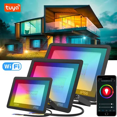 LED Floodlight Tuya WIFI Control 30-100W Outdoor Security Flood Lamp Waterproof • £24.99