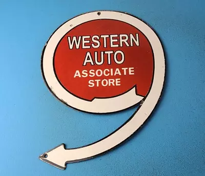 Vintage Western Auto Associate Store Sign - Insurance Porcelain Gas Pump Sign • $145.47