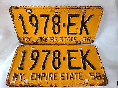 Vintage 1958 New York Empire State 1978 EK License Plate Pair 70123 • $39.99