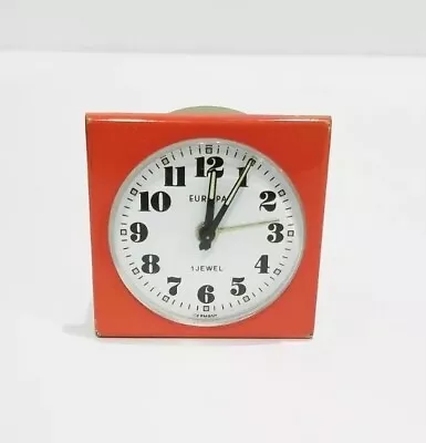 Vintage Europa 1 Jewel Germany Red Wind Up Travel Alarm Clock  • $15