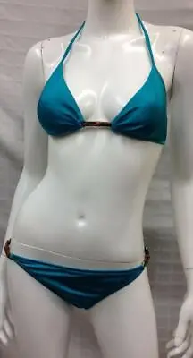 MILLY CABANA Positano String Bikini Two Pieces Swimsuit SHIMMER AQUA Blue NWT M • $48.51