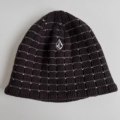 Volcom Beanie Hat Adult One Size Brown Stripe Knit Cap Logo Skate Grunge • $16.95