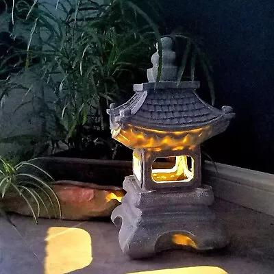 Solar Lights Zen Stone Pagoda Decorative Ornaments Garden Resin Sculpture Decor • £45.20