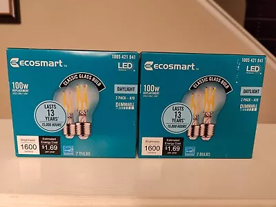 4pk EcoSmart 100w LED Bulb - Classic Glass Bulb Edison/Vintage Filament Style • $21.99