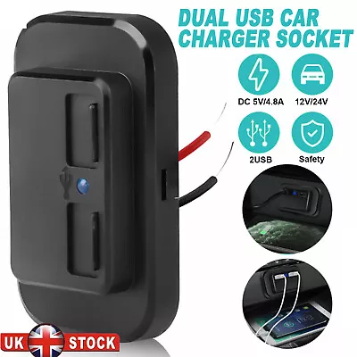 UK 12V/24V LED Dual USB Car Fast Charger Socket Power Outlet For Car Boat Marine • £10.44