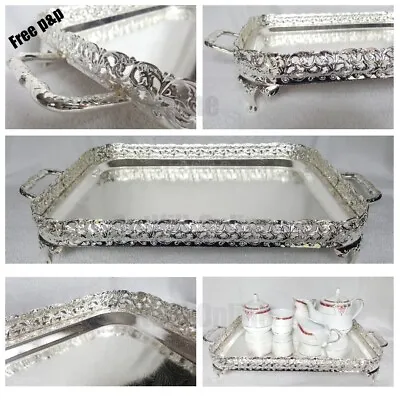 Silver Rectangular 40cm Large Tray Wedding VIP Decoration Italian Indian Style  • $34.09