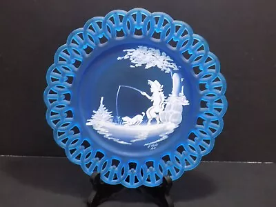 Westmoreland Wicker Edge Blue Mist Glass Mary Gregory Style 9-1/4  Plate • $13.49