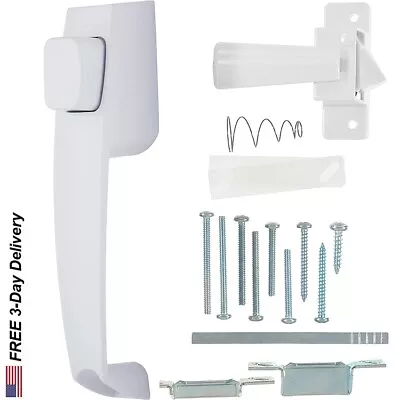 Screen Door Handle Lock Set Push Button White Inside Latch Strike Plates Shims • $22.70