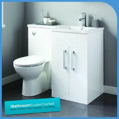 White L Shape Bathroom Furniture Suite Resin Basin BTW Toilet Vanity WC Unit • £329