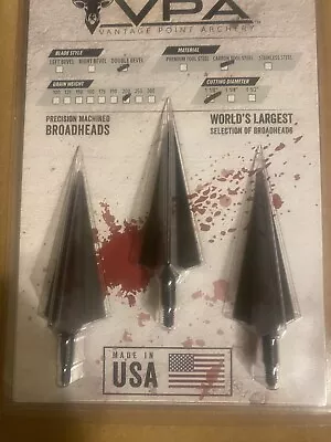 VANTAGE POINT ARCHERY VPA Broadhead 3 Bladed Solid Head 200 Grs 3 Pack • $68