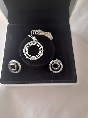 Pandora Sterling Silver Pave Circles Logo Necklace With Matching Earrings • £19.99