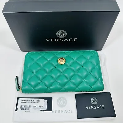Versace Medusa Quilted Lambskin Leather Zip Around Wallet Emerald Green NWT $675 • $325