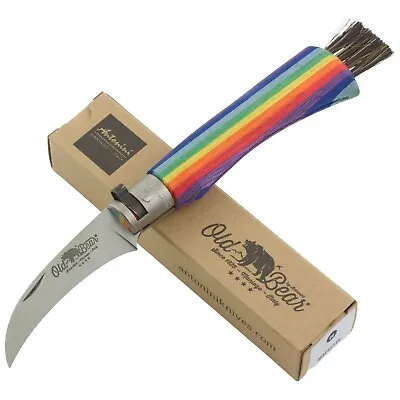 Old Bear Mushroom Folding Pocket Knife Rainbow Wood Handle Italy • $37.95