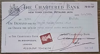 1969 - Malaysia - The Chartered Bank - £ 8.7.0  - N° 9/384 - Pre Owned  • $2.50