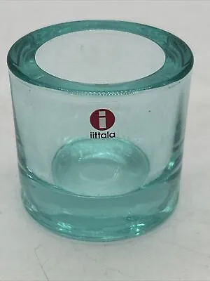 IITTALA GLASS  KIVI  Candle Holder FINLAND MARIMEKKO Heikki Orvola Sea Green • $105