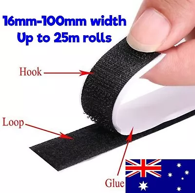 16/25/38/50/100mm Self Adhesive Sew On Hook Loop Fastening Tape Black White Long • $2.65