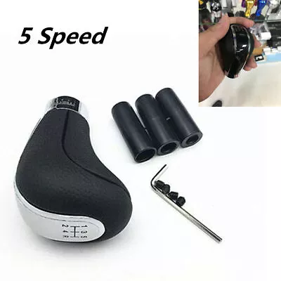 New 5 Speed PU Leather Manual Car Gear Shift Knob Shifter Stick Lever＋3 Adapter • $19.70