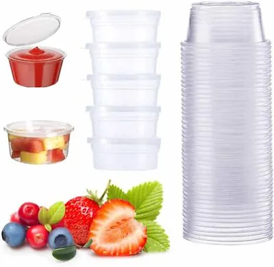 Clear Plastic Round Food Containers Tubs With Lids Deli Pots Sauce Dip Chutney • £8.05