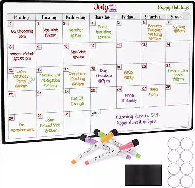 Magnetic MONTHLY Whiteboard Planner Fridge Calendar 4 Free Dry Erase Markers • £15.79