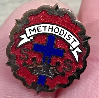 Vintage Little System Cross & Crown Enamel Methodist Sunday School Pin • $5.69