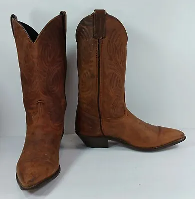 Vintage Cowboy Boots Womens 9 M B Code West Brown Distressed Leather Western • $34.99