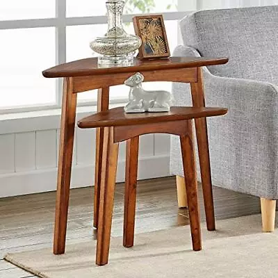 Monterey 24  Mid-Century Wood Triangular Nesting End Tables Set Of Two Warm... • $380.40