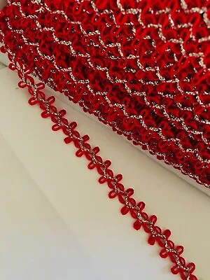 Red & Silver Metallic Sparkle Braid Trim Edging 15mm By The Meter • $4.95