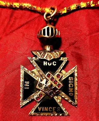 HANDSOME Antique MASONIC Bejeweled KNIGHTS TEMPLAR FOB! Golden Chain! CLASSICAL • $274.99