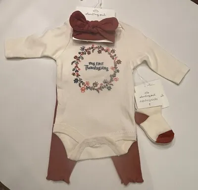 NWT Girls Starting Out “My First Thanksgiving” 4pc Outfit +bib +socks 3M • $22