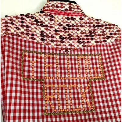 Square Dance Shirt Vintage Gingham Shirt Beans Yellow Rock Size XL • $41.99