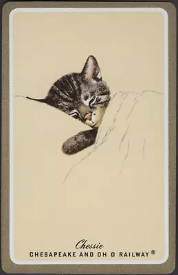 Playing Cards Single Card Old Vintage CHESAPEAKE OHIO RAILWAY Kitten Cat Picture • £1.93