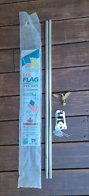 Vintage AMERICAN Eagle Finial Plastic Topper  Flag Pole 6' Long & Pole Holder • $19.99