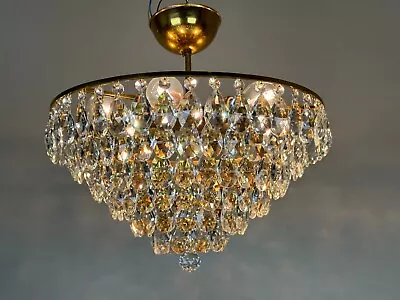 Antique Vintage Brass & Crystals Semi Flush Mount Low Ceiling Chandelier Lightin • £401.04