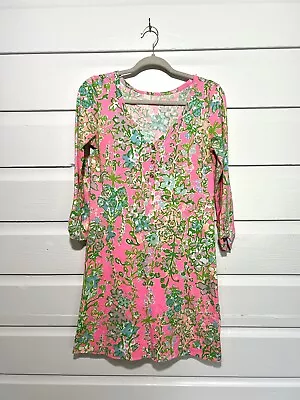 LILLY PULITZER Palmetto Shirt Dress Flamingo Pink Southern Charm Cotton Small • $27