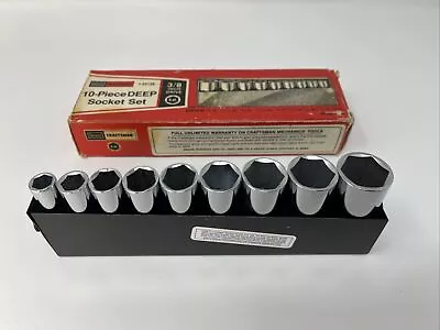 VINTAGE CRAFTSMAN 3/8  DRIVE 10pc SAE 6pt DEEP SOCKET SET BOX & TRAY USA • $79.99