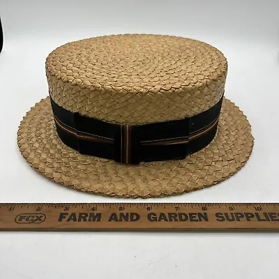 Antique Boater Schooner Straw Hat Good Condition W Light Use Size 6 1/2 • $24.99