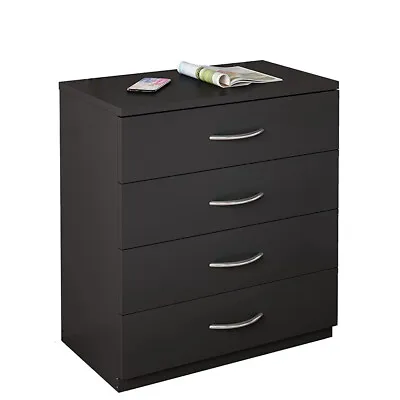 $58.90 • Buy Wooden Dressers Chest Of Drawers 4 Drawer Black Finish Bedroom Storage Furniture