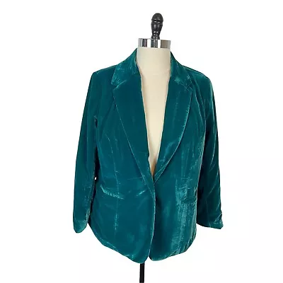 Jessica London Blazer Green Velvet Classic New Womens Long Sleeve Collared 18 • $79.99