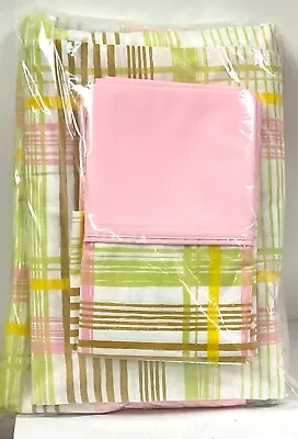 Vintage Springmaid Bill Blass Pink Green Striped Full Sheet Set Scotchgard • $31.45
