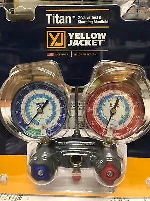 Yellow Jacket 2 Valve Manifold TITAN R404a R22 & R134a Red & Blue Gauges • $206.04