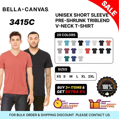 Bella + Canvas 3415C Unisex Short Sleeve Pre-Shrunk Triblend V-Neck T-Shirt • $12.91