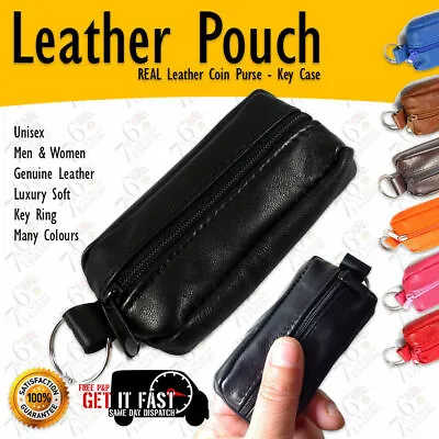Mens & Ladies | SMALL Soft REAL Leather Coin Purse - Key  Pouch | TWO Zips • £3.99